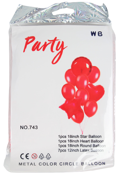 Набор шаров 'Красное ассорти', 10 шт. в наборе (3 фольгированных+7 латексных), 743