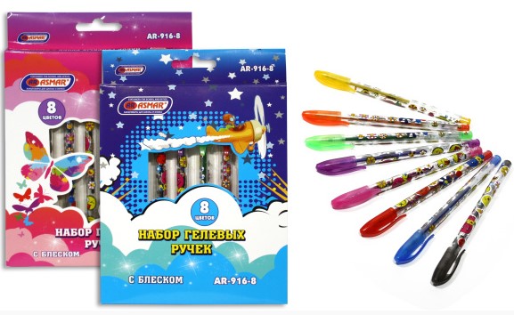 Набор гелевых ручек, 8 цветов, с блестками, AR-916-8