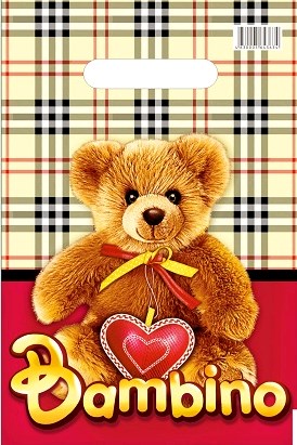 Пакет с вырубной неусиленной ручкой 20х30 (х100) (Медведик), ВНР40731