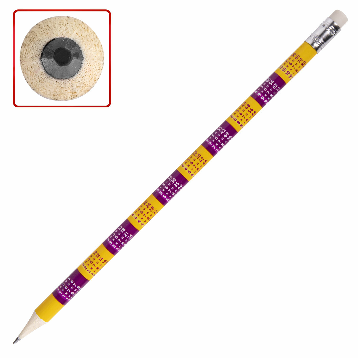 Карандаш чернографитный с таблицей умножения 'Юнландик-математик' , с ластиком ,181581