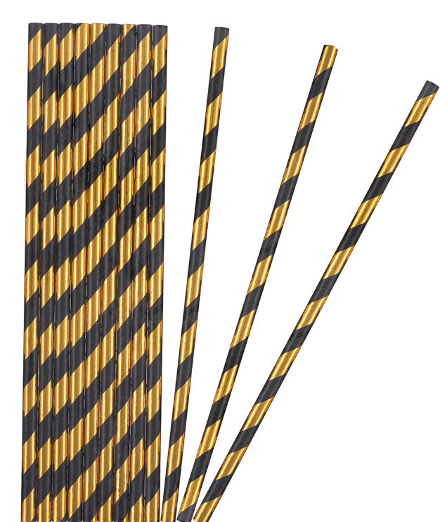 Трубочка для коктейля, 'Полосы', черный;золото, металлик, 12 шт;уп,  6231300