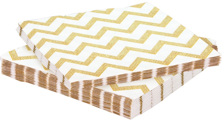 Салфетки Белые Зигзаги золото 33х33 см, (20 шт;уп), 6224014