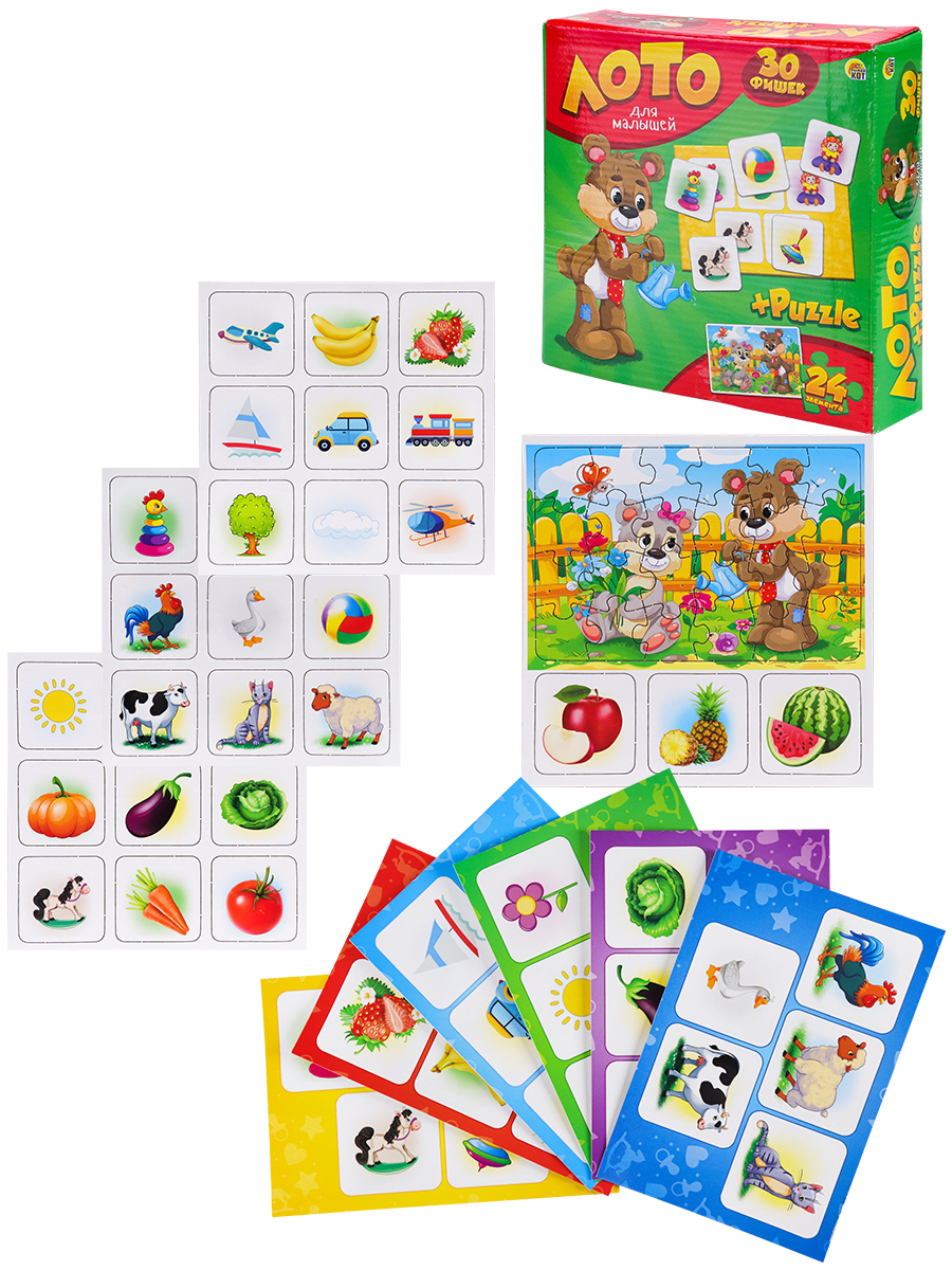 ЛОТО (30 фишек) + ПАЗЛЫ (24 элемента). ДЛЯ МАЛЫШЕЙ, ИН-1245