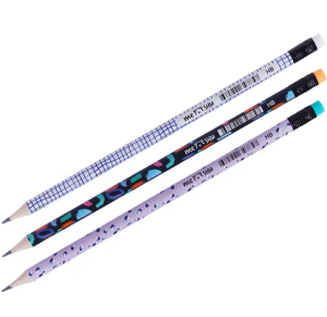Набор карандашей MESHU "Memphis", (3 шт/уп) , с ластиком , цвета ассорти, 311352