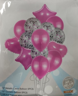 Набор шаров 'Розовый латекс и конфетти', (12 шт;уп),1285