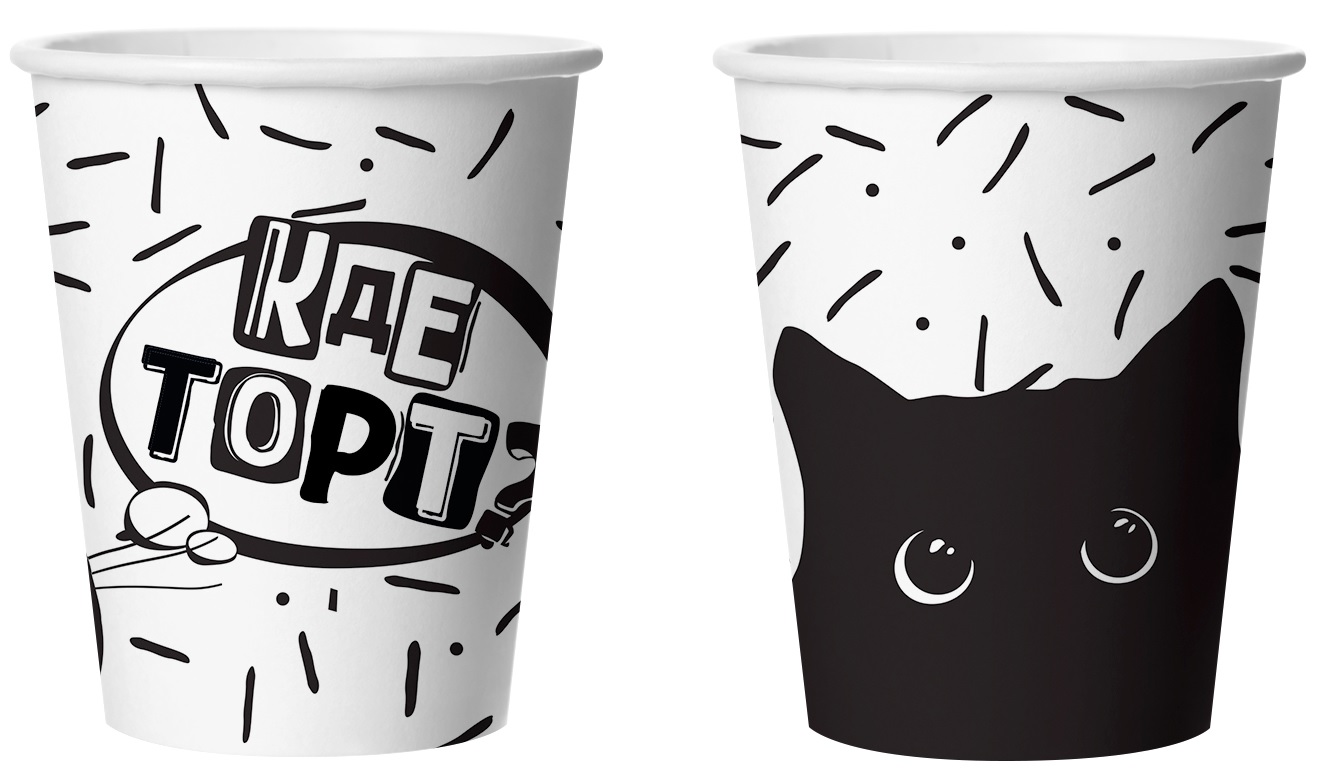 Стаканы (250 мл) Кусь, покорми котика, черный;белый, (6 шт;уп), 77269