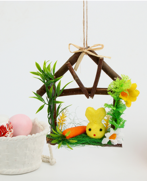 Декоративная пасхальная подвеска, Зайчик в домике, 4х14х15,5 см, 9954550