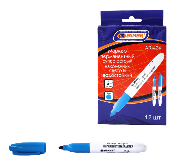 МАРКЕР 'ASMAR' ПЕРМАНЕНТНЫЙ СУПЕР ОСТРЫЙ НАКОНЕЧН.ИК, ВОДОСТОЙКИЙ ГОЛУБОЙ