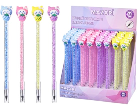 Карандаш вечный КОШЕЧКА, с кристаллами внутри корпуса, 4 цвета, M-7069