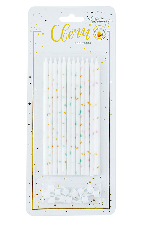 Свечи тортовые классические XL , яркие брызги с брызги с держателями, 627097