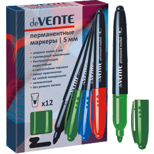 Маркер перманентный "deVENTE", круглый корпус , 5 мм пулевидный наконечник, зеленый цвет, 5043737