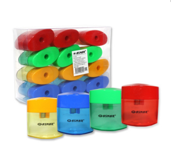 Точилка одинарная с контейнером цветная, AR-907