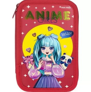 Пенал 2 секции , Proff-Press "Девочка аниме", красный цвет, ПН-1348