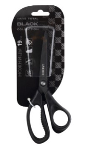 Ножницы канцелярские 'deVENTE. TOTAL BLACK' 19 см, черные прорезиненные кольца, 4091400