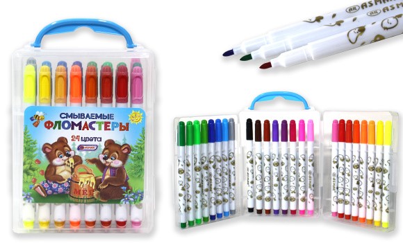 Фломастеры смываемые, ASMAR, 24 цвета, AR-976-24