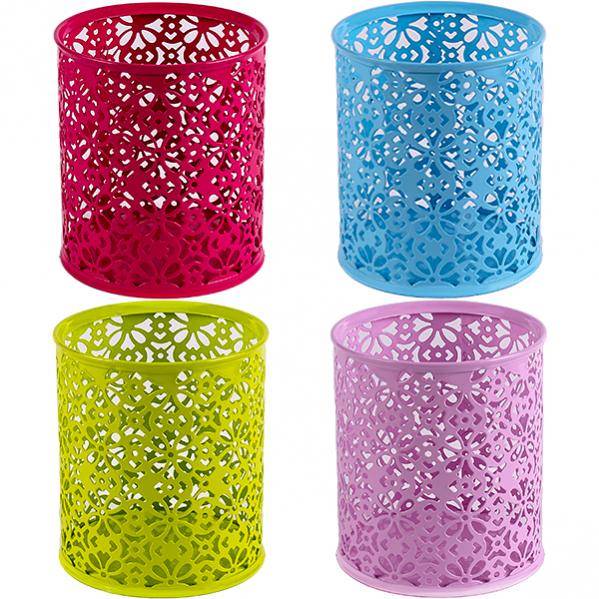 Стакан канцелярский металлический круглый, с узором, цветной, AR-803-3