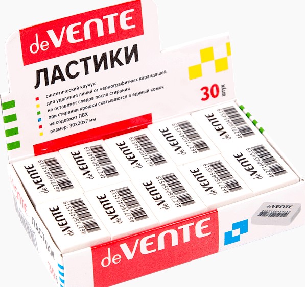 Ластик 'deVENTE. Box' синтетический каучук, прямоугольный белый, 30x20x7 мм, dust-free, 4070907