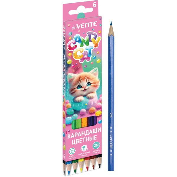 Карандаши цветные 'deVENTE. Candy Cat' 06 цветов, 2М, диаметр грифеля 2,8 мм, 5021411