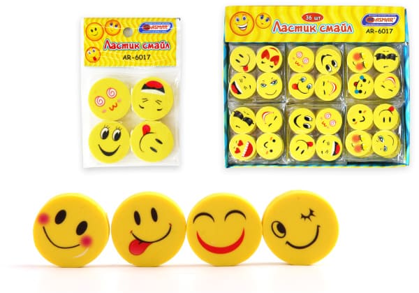 Ластик смайл (4 шт;уп), d-25 мм, AR-6017