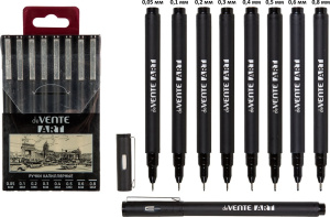 Набор ручек капиллярных "deVENTE.Art", d=0.1/0.2/0,3/0,4/0,5/0,6, чёрный цвет, (8 шт/уп), 5060303
