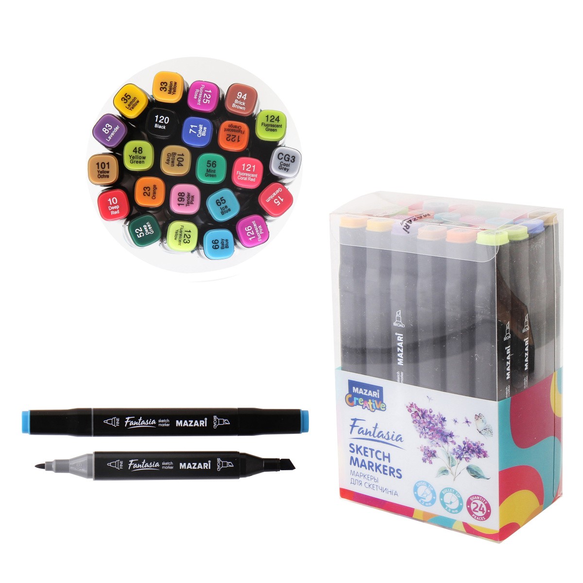 Набор маркеров для скетчинга двусторонние FANTASIA, 24 цв, М-15023-24