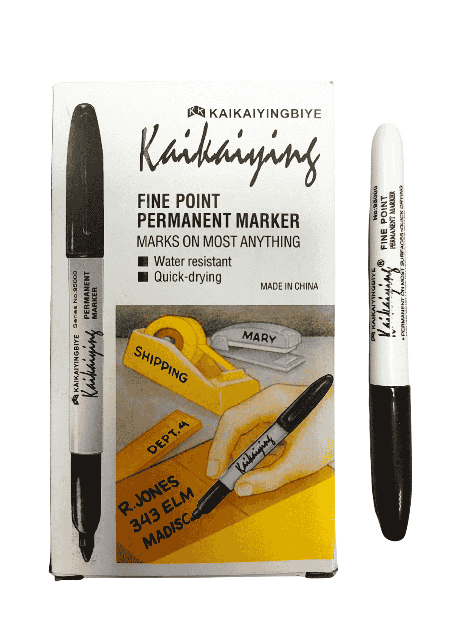 Маркер перманентный KAIKAIYINGBIYE, 2 мм, черный цвет, 95000