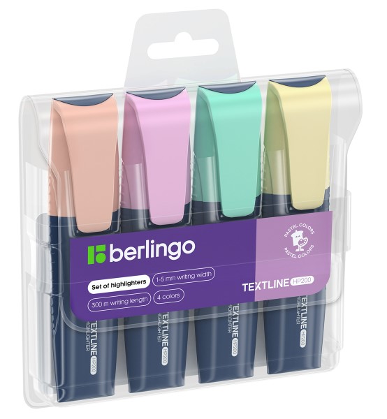 Набор текстовыделителей Berlingo Textline HP200, 04цв, пастельные цвета, 1-5 мм, T5020
