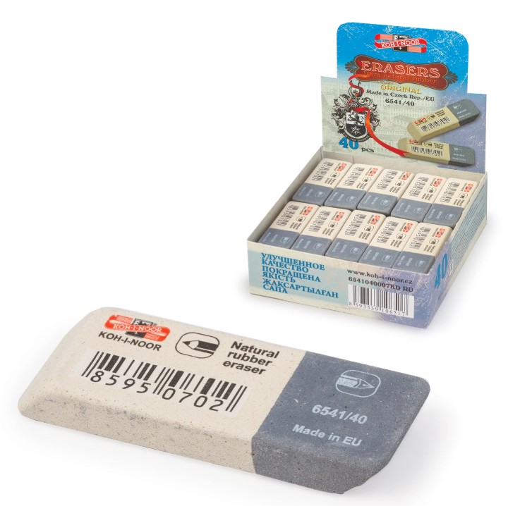 Ластик KOH-I-NOOR 6541/40, 57x19,5x8 мм, бело-серый, прямоугольный, 225397