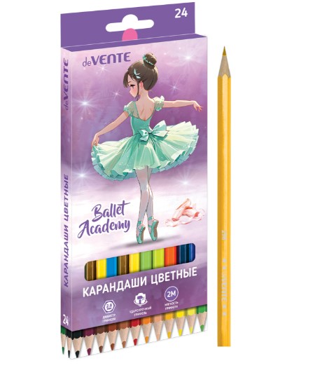 Карандаши цветные 'deVENTE. Ballet Academy' 24 цвета, 2М, диаметр грифеля 2,8 мм, 5024535