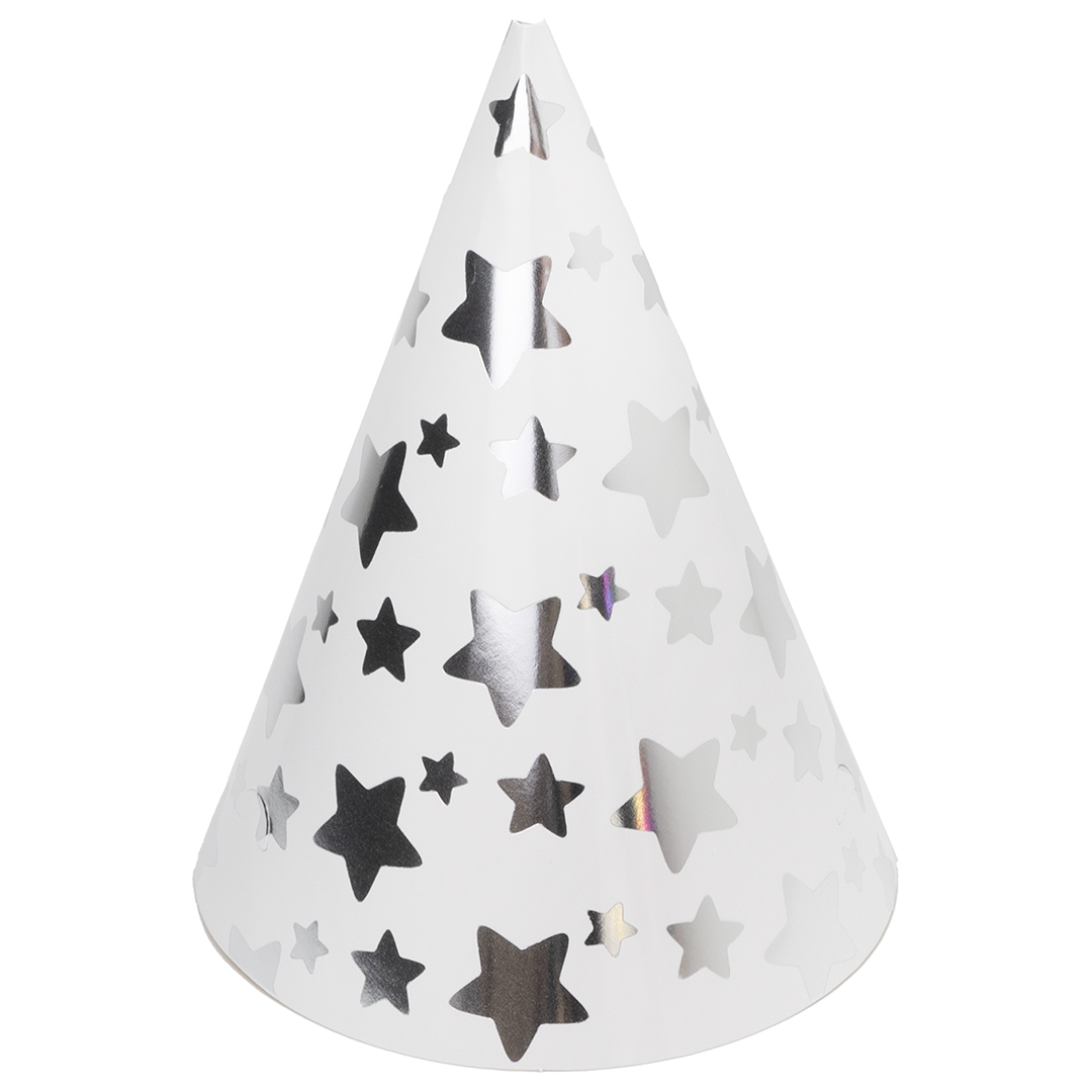 Колпак, 'Волна Веселья', Звезды, микс, Белый;Серебро, 16 см, 6 шт;уп, 6231750