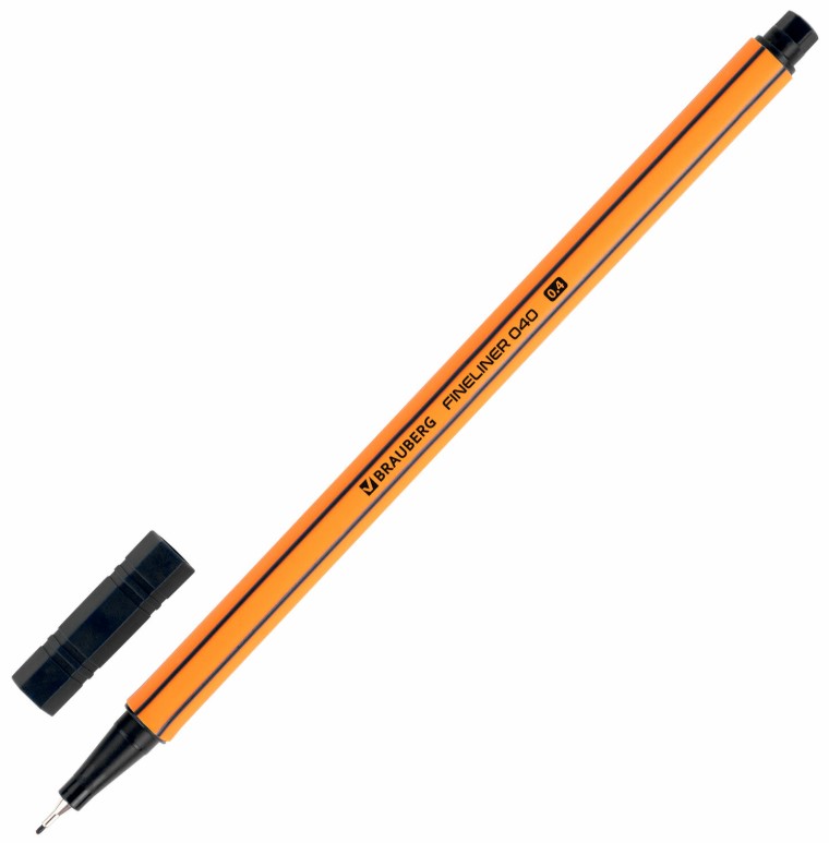 Ручка капиллярная (линер) ЧЕРНАЯ, BRAUBERG 'FINE 040', шестигранная, линия письма 0,4 мм, 144139