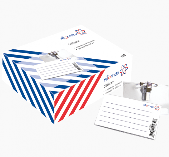 Бейдж Attomex 90 х 56 мм c булавкой и клипом, 4010500