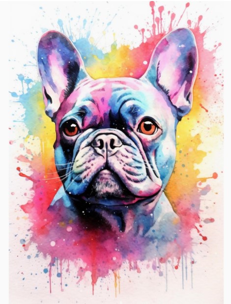 Алмазная мозайка 'Цветной бульдог' (класс.) 20х30 см, на картоне с част. запол. 20 цветов, НД-0976