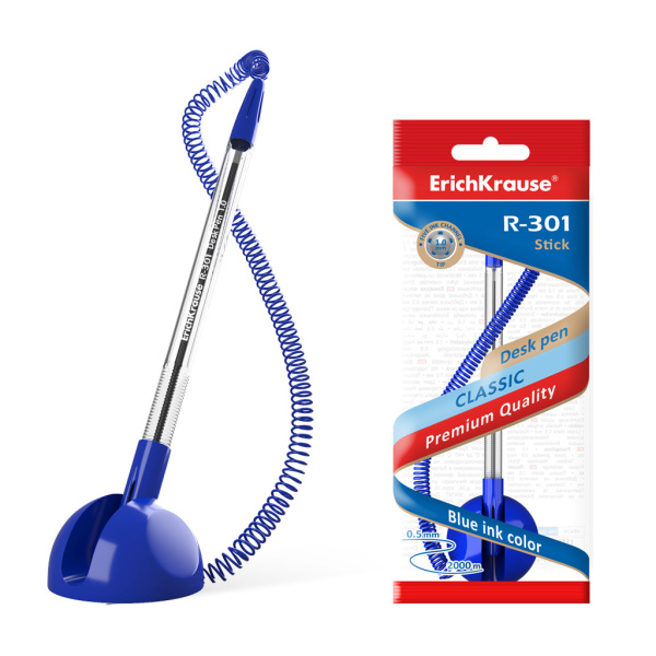 Ручка настольная Eriich Krause R-301 Desk Pen синяя 1,0 мм ,синий,плас.шнур, 46434