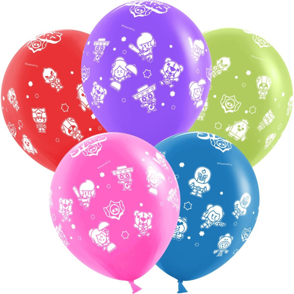 Шар 12;30 см Бравл Старс, Звездные бойцы, дизайн №3, ассорти, пастель 25 шт 501542