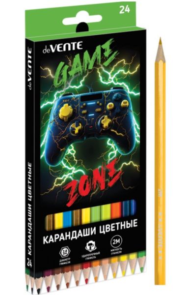 Карандаши цветные 'deVENTE. Gamer' 24 цвета, 2М, диаметр грифеля 2,8 мм, 5024538
