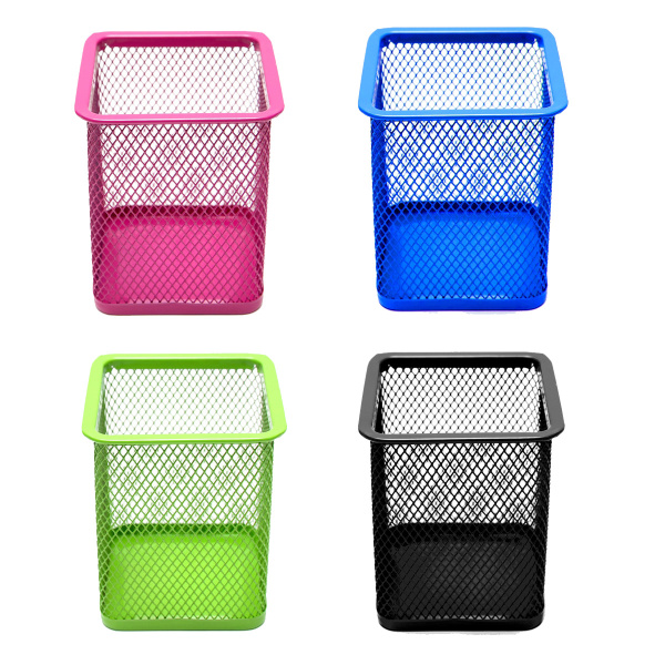 Стакан-подставка для ручек металл. квадрат, цвета ассорти, AR-804;ЦВ