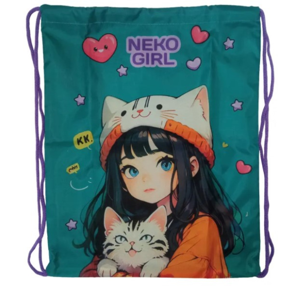 Сумка для сменной обуви 'Attomex. Neko Girl' 35x43 см, 1 отделение, 7040571