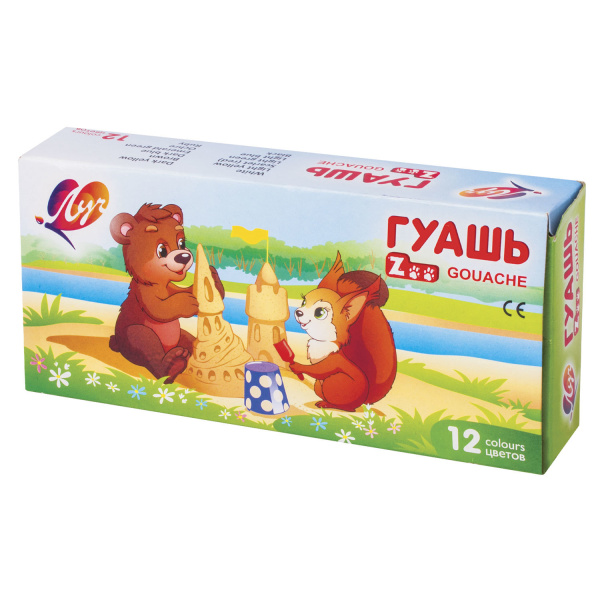 Гуашь 12 цв. Луч 'Zoo' по 15 мл., блок-тара, без кисти, картон. уп., 20С 1356-08