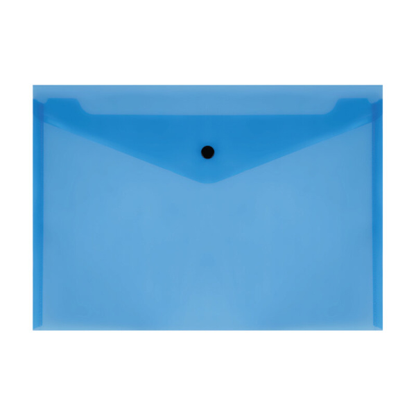 Папка конверт на кнопке 'СТАММ', А4 , 120 мкм, пластик, прозрачная, синяя, ММ-30680