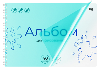 Альбом для рисования 40л. А4, на гребне Однотонный голубой, пластиковая обложка, АР4гр40_пл 06076
